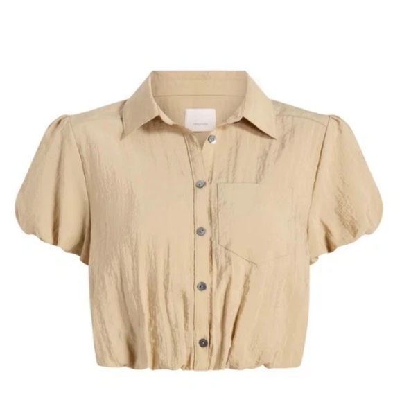 Cinq a Sept Allinae Cropped Bubble Top in Khaki Size Large - Picture 3 of 8